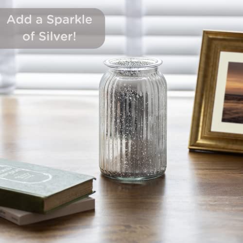 Wrenbury Silver Vase for Flowers - Glitter Mirrored Design 18.5cm - Round Ribbed Glass Vase - Sparkly Jar Home Decor Centrepiece - Image 6