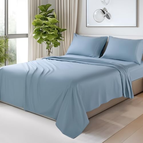 Image of SONORO KATE 100% Egyptian Cotton Sheets,1200 Series,Cal King Size | Soft Breathable & Cooling LuxuryHotel Cotton,Sateen Weave for Soft Feel,Fits Upto 16 inch Mattress,4PC,French Blue