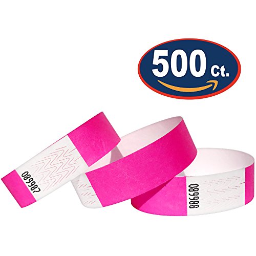 Tyvek Pulseras  500 unidades  Rosa neón  Tyvek pulseras para eventos