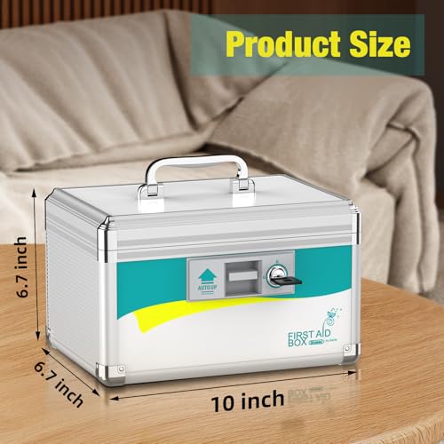 Image of Glosen Medication Lock Box with Key, 2-Layer Medicine Lock Box with Meds Tray, Portable First Aid Box with Handle for Home, Travel(10x6.7x6.7Inch)