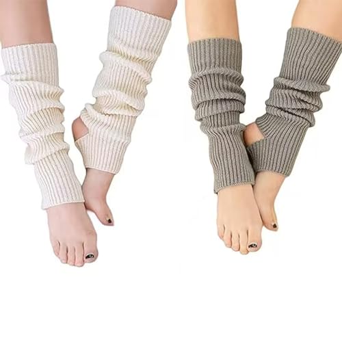 Image of YUANQIAN Women Winter Extra Soft Long Legwarmer Warmer Knitted Stirrup Leg Warmers for Yoga Ballet Dance