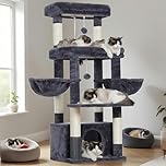 Hey-brother Cat Tree Tower, Scratching Posts with Extra Large Platform, Specious Condo, 2 Cozy Hammocks, Self-Grooming Brush for Indoor Adult Cats, Maine Coon 51.1 inches, Smoky Gray MPJ070G