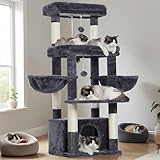 Hey-brother Cat Tree Tower, Scratching Posts with Extra Large Platform, Specious Condo, 2 Cozy Hammocks, Self-Grooming Brush for Indoor Adult Cats, Maine Coon 51.1 inches, Smoky Gray MPJ070G