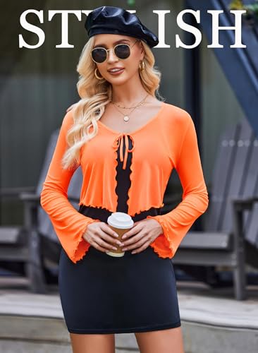 Image of Avidlove Womens Sheer Shrug Tie Front Long Bell Sleeve Mesh Bolero Lightweight Summer Casual Short Shawl Top