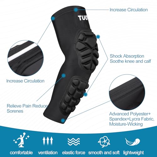 HAIYUE Knee Pads Compression Knee & leg Sleeve for Basketball Volleyball Football Baseball, Soccer Calf Pad Shin Guards, Wrestling Knee Protector Gear for Youth Men Women (1 Pair) Size M by HAIYUE - Image 2