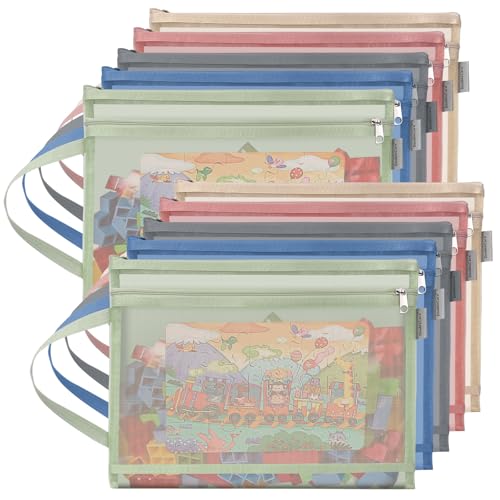 10 bolsas de almacenamiento con cremallera, de malla de colores de doble capa, bolsa de almacenamiento para juguetes, bolsa A4 con cremallera con asa, adecuadas para almacenar bloques de construcción,