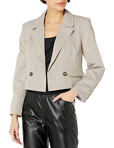 KENDALL + KYLIE Women's Double Breasted Cropped Blazer, Dove Gray/Black, Small