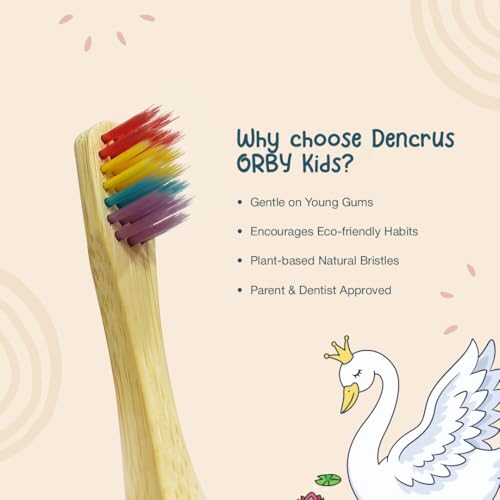 Image of Orby Kids Bamboo Toothbrush for Kids (Pack of 5) | Natural & Eco Friendly Oral Care | Soft Bristles Toothbrush for Toddler & Kid Dental Care | Organic Bamboo Handle - Rainbow