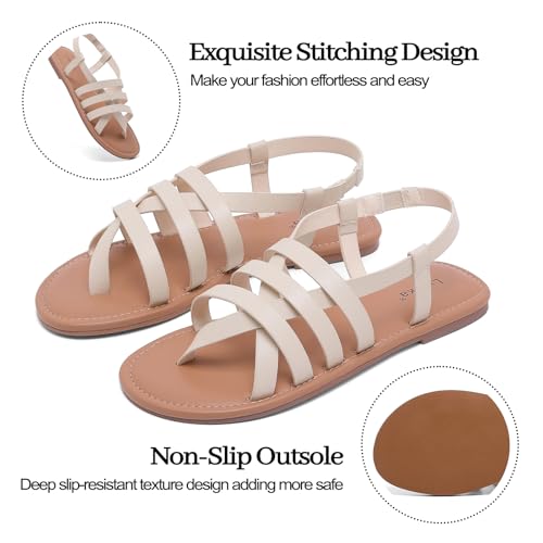 Image of Luoika Women's Wide Width Flat Sandals, Flip Flop Casual Strapy Sandals Slip on Summer Beach Shoes for Women.