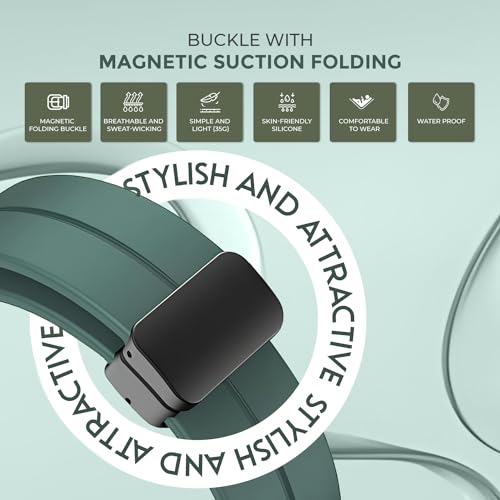 Image of GameSir 22mm Smartwatch Strap | Soft Silicone Magnetic Lock Replacement Band Compatible with Noise ColorFit & All 22mm Lug Watches | Flexible, Sweatproof & Fashion Design Strap (Green)