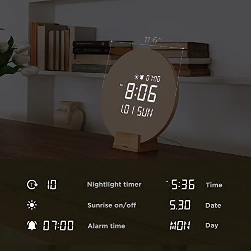 Mooas Full Moon Led Wood Silent Wall Clock With Remote Control, Backlight Nightlight Digital Wall Clock, Alarm Clock For Living Room Décor, Desk Clock With Date, Timer, Sunrise Alarm #TOP2