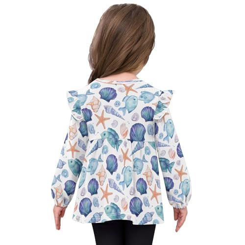 Blue Fish Starfish Girls Shirts Cotton Long Sleeve Ruffle Toddler Tee Tops4