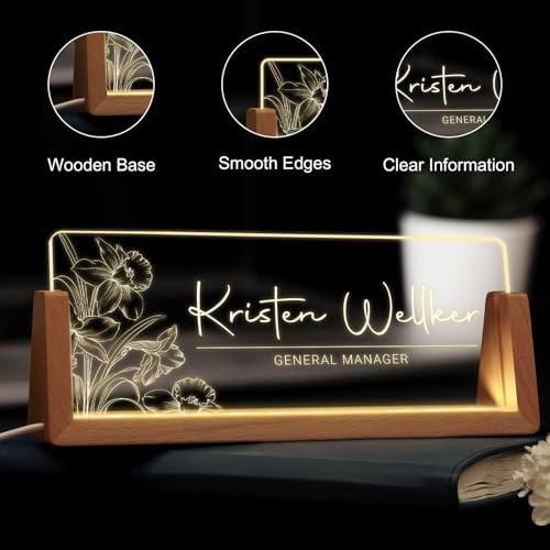 Image of Custom Name Plate for Desk, Personalized Light Up Acrylic Desk Name Plate, Personalized Office Gifts for Boss Coworkers Teacher, Employee Appreciation GIfts, Office Decor for Women Men