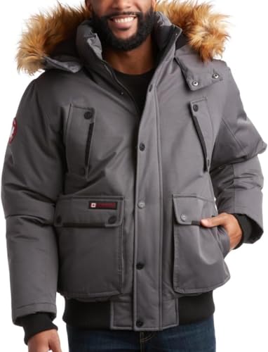CANADA WEATHER GEAR Mens Winter Bomber Jacket - Heavyweight Winter Coats Weather Resistant Faux Fur Hood Insulated Ski Jacket, Size X-Large, Coal Grey