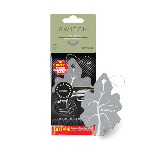 Image of SWITCH Car Air Freshener + Screen Cleaning Cloth Combo | New Car Scent | Luxury Hanging Perfume | Long Lasting Aroma | Refreshing Smell | Car Accessories Interior (Pack of 1)