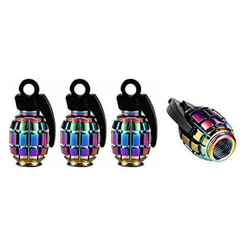 Marcraft Multi Colour Rainbow Grenades Aluminium Tyre Valve Caps Dust Caps (4 Pack) Universal Wheel Tyre Valve Caps Dust Caps for Cars, SUVs, Bicycles, Motorcycles, Trucks | Screw-On Cover