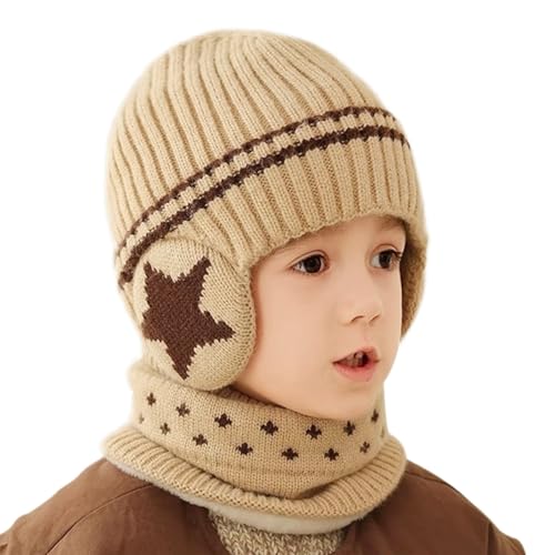 Image of Kids Earflap Beanie Hat and Scarf Set Winter Warm Fleece Lined Knit Cap Neck Warmer Gaiter for Boys Girls