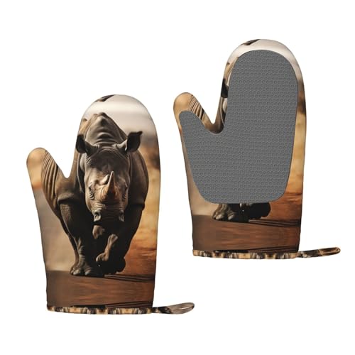 Guanto da forno in silicone con stampa di rinoceronte nero per cucina, cottura, antiscivolo, flessibile, spesso, per cucinare 17,8 x 27,9 cm