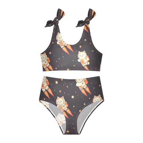 KLL Cute White Cat Astronaut Floating in Space Girls' Two Pieces Bikini Set Beach Swimsuits Swimming Suits Adjustable Strap3
