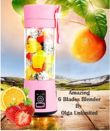 Miniatura 5 de Licuadora portátil de 12.8 fl oz, licuadora de viaje, mini licuadora, mezcladora personal de frutas recargable con USB, para batidos y batidos (rosa)