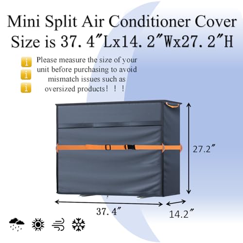 Image of Mini Split Air Conditioner Cover for Outside Units,600D Waterproof Air Conditioner Mini Split Cover with Vent Hole ,Outdoor Rectangular Air Conditioner Covers for AC Units, Fits up to37 inchLx14 inchWx27 inchH.