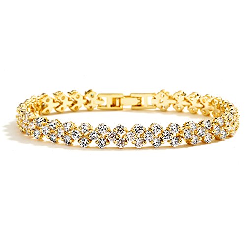 Mariell Cubic Zirconia Gold Tennis Bracelet for Brides, Wedding, Prom or Everyday - Real 14K Gold Plated