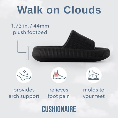 cushionaire feather eva slides for women  comfortable slip on womens slippers indoor outdoor shower shoes beach essential cloud slides