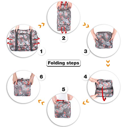 Wandf Foldable Travel Duffel Bag Carryon Luggage Sports Gym Weekend Tote Bag Water Resistant Nylon for Women (Flamingo E)