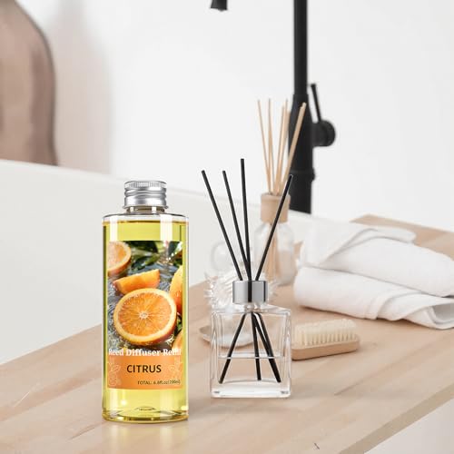 Image of STRN Reed Diffuser Oil Refill, Citrus Scented Diffuser Oil Refills with 6 Reed Sticks 200ML(6.8fl.oz), Room Fresheners for Home, Long-Lasting Summer Fragrance for Living Room, Bedroom, Office