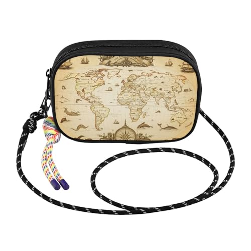 STAYTOP Vintage Style World Map Small Crossbody Bag Cellphone Purse Wallet for Women & Men,Mini Travel Purse-Vintage Style World Map2