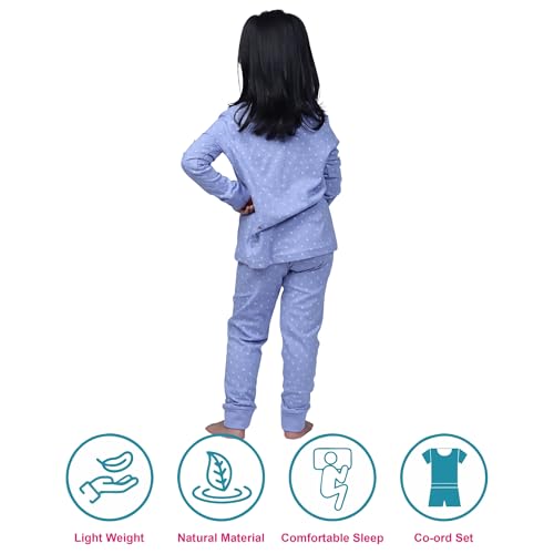 Image of Hestia | H.NSG.N.1 | Kids Girls Nightwear | Sleepwear | Cotton |Trouser Full Sleeves Tshirt | Elastic Waist |Night Dress with Pyjama Tshirts for Girls|All Over Horse Printed |Blue Color 4-6Yrs |Set 1