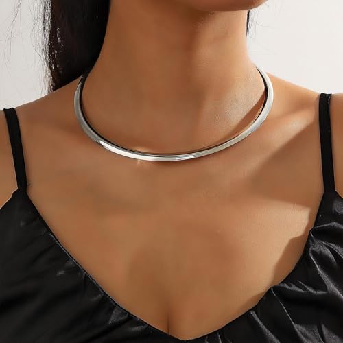 14K Gold Collar Necklace for Woman Trendy Silver Choker Necklaces for Woman Statement Open Round Collar Choker Necklace4