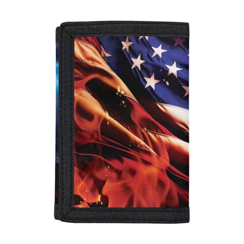 GIFTPUZZ American Flag Pattern Wallets for Women Man Kids Purse with Polyester Fabric Moneybag Small Teens Wallet Gift Billfold One Size
