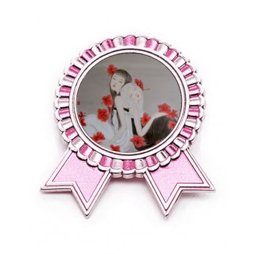 Broche fleur rouge style chinois en métal ciselé et nuances aquarelle rose