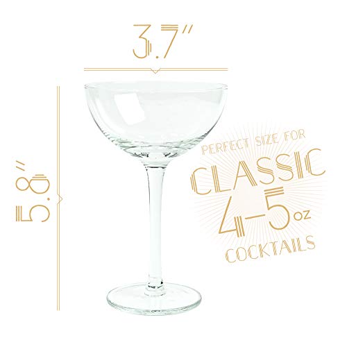 Vintage Crystal Champagne Coupe Glasses | Set of 2 | 4-5 oz Classic Cocktail Glassware - Martini, Manhattan, Cosmopolitan, Sidecar, Daiquiri | 1920s Speakeasy Retro Style Saucers | Storage Box