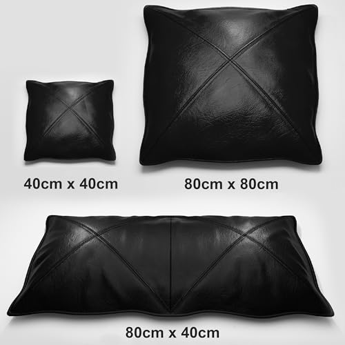 Royal Phoenix® Lederkissen aus echtem Rindsleder - weiches und atmungsaktives Nappaleder (Schwarz, 40 x 40 cm)