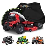 乗馬用芝刈り機カバー 高耐久 420D コットン裏地 オックスフォード生地 防水 芝刈り機カバー 耐紫外線性 収納バッグ付き 全天候型屋外芝刈り機カバー 54インチまでのデッキにユニバーサルフィット