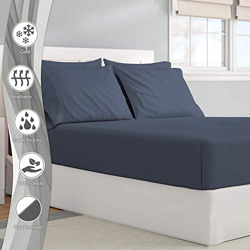 Pizuna Pure Combed Cotton Single Bed Fitted Sheet Dark Blue - Image 2