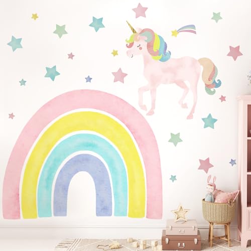Unicorn Wall Decals 36 x 36 Inch Large Rainbow Wall Decal with St...