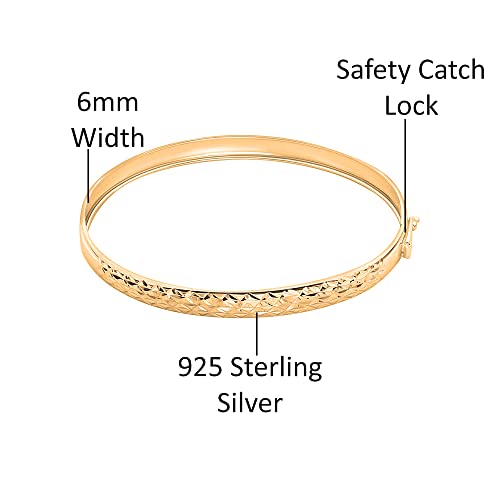 Savlano 14K Gold Plated Over 925 Sterling Silver Solid Diamond Cut Bangle Bracelet 7 inch for Women Comes With Gift Box - Made in Italy (Yellow)2