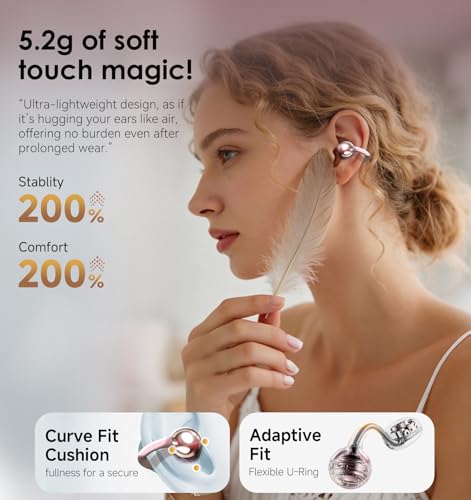 Image of King Lucky Neo Clips Wireless Open Ear Earbuds Bluetooth 6.0 OWS with 50Hrs Playtime,6 EQ Modes,Anti-mistouch Design,ENC,10mm Driver Low Latency (Pink)