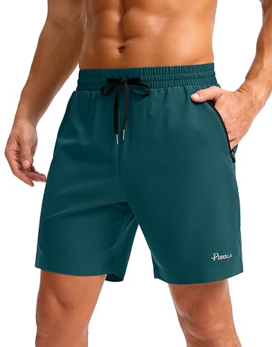 Image of Pudolla Men's Running Gym Shorts with Zipper Pockets 5 inch /7 inch / Lightweight Quick Dry Running Workout Athletic Short