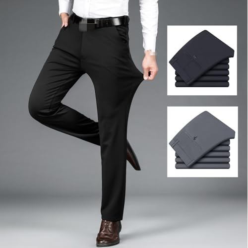 Timelessflex - Men's High Stretch Straight Fit Pants,Comfort Slim Fit Business Dress Pants,Ice Silk Casual Trousers4