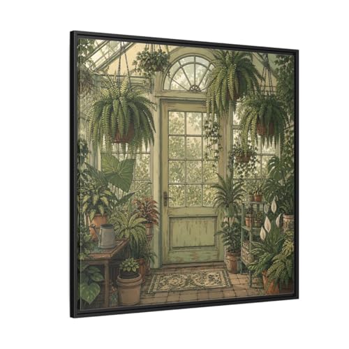 Toile verrière vintage wabi-sabi cadre noir 90x90cm pour salon