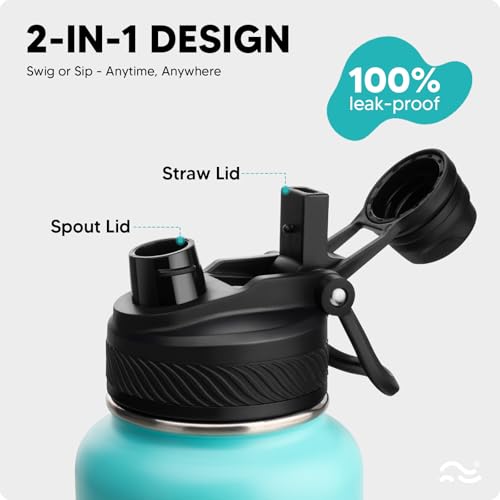 Image of Swigina [2-IN-1 LID] Insulated Water Bottle with Silicone Boot (36hrs Cold /18hrs Hot) - DIY Stickers, Leakproof, BPA Free, 32 oz