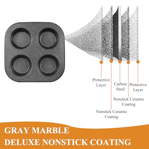 Walooza 4 Cup Muffin Pan 2 Pack, Nonstick Mini Muffin Tin for Air Fryer, 1.18In Deep Cupcake Baking Pan for Frittatas, Tarts, Brownies - Thumbnail 4