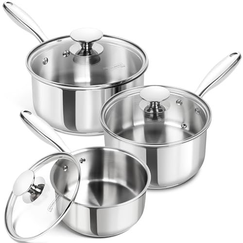 MICHELANGELO Stainless Steel Sauce Pan Set - 1, 2, 3 Qt Saucepans with Lids, Small Stainless Steel Pots for Cooking, Induction Compatible, Dishwasher & Oven Safe