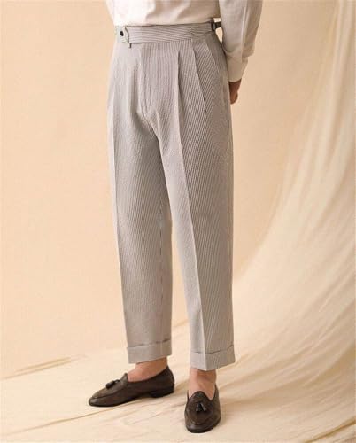 SevenBoy Men's Dress Pants Striped Seersucker Trousers Regular Fit Business Suit Pants2