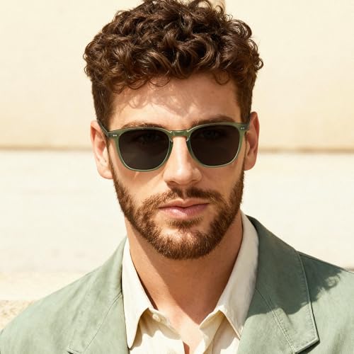 Image of CARFIA Retro Cool Acetate Polarized Sunglasses for Men UV Protection, Outdoor Fashion Driving Eyewears Male Square Sunnies