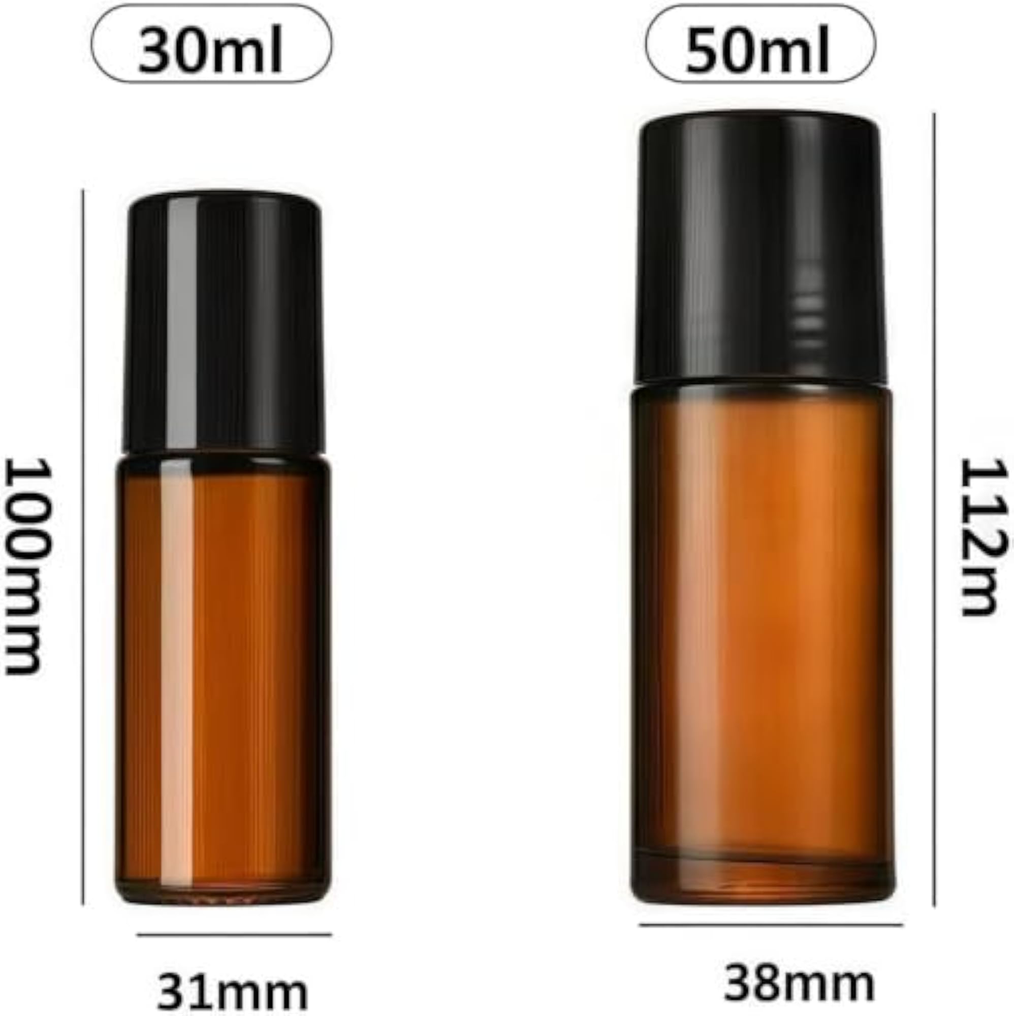2Pcs Brown Glass Essential Oil Roller Bottles, 50ml